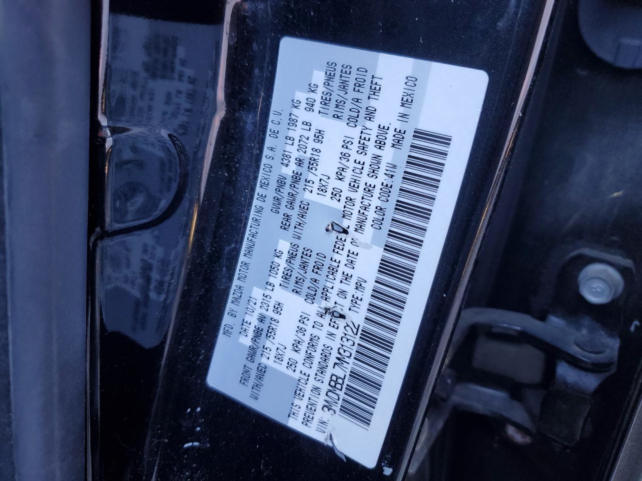 2021 Mazda Cx-30 Select VIN: 3MVDMBBL7MM313122 Lot: 91272235