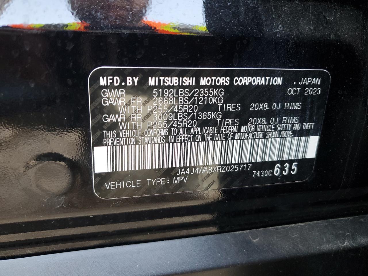 2024 Mitsubishi Outlander Sel VIN: JA4J4WA8XRZ025717 Lot: 93125515