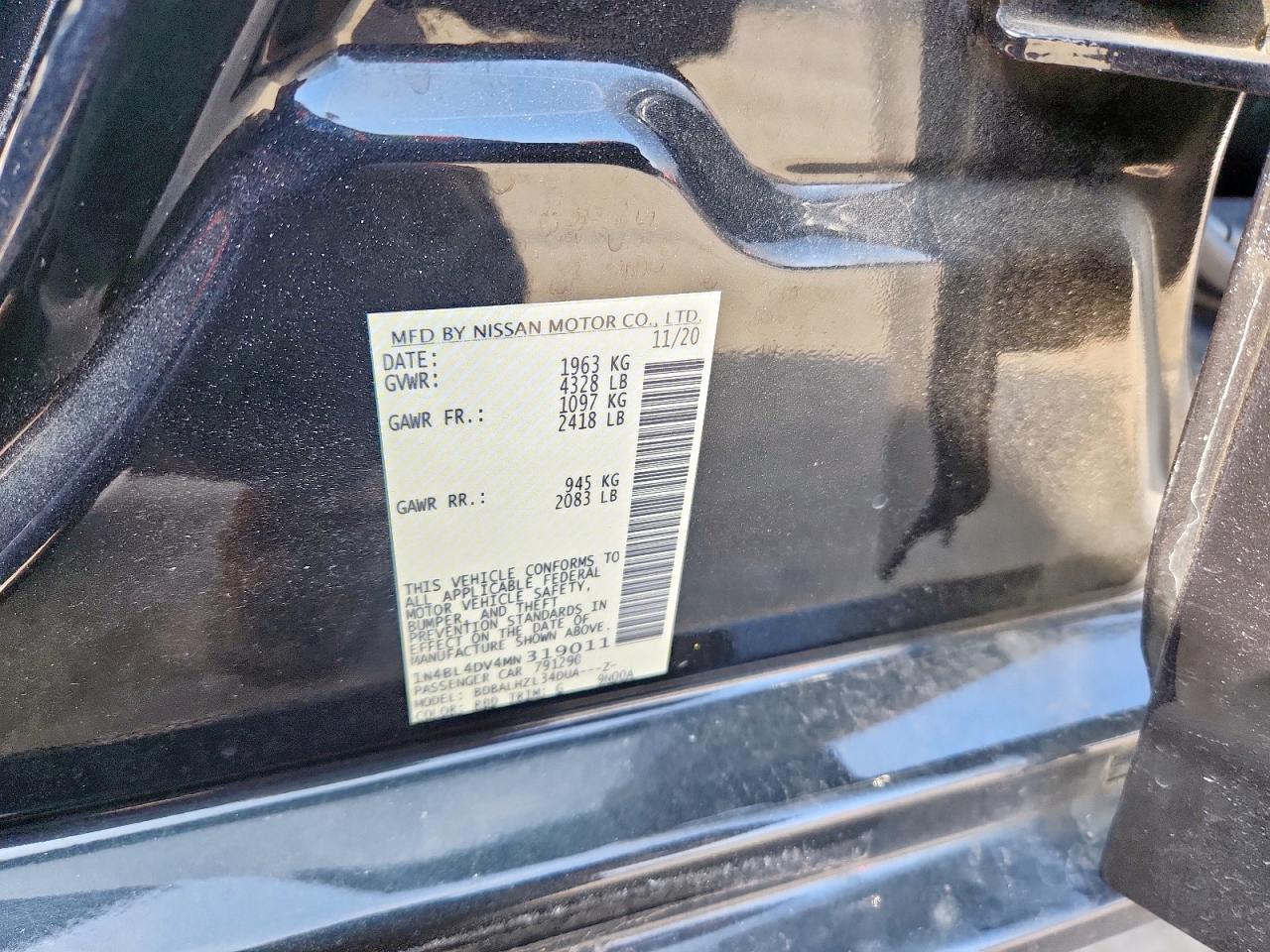 2021 Nissan Altima Sv VIN: 1N4BL4DV4MN319011 Lot: 93309105