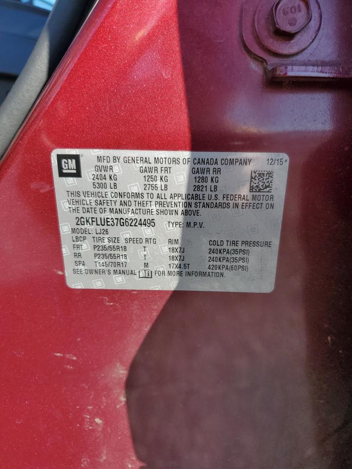 2016 GMC Terrain Slt VIN: 2GKFLUE37G6224495 Lot: 91565315