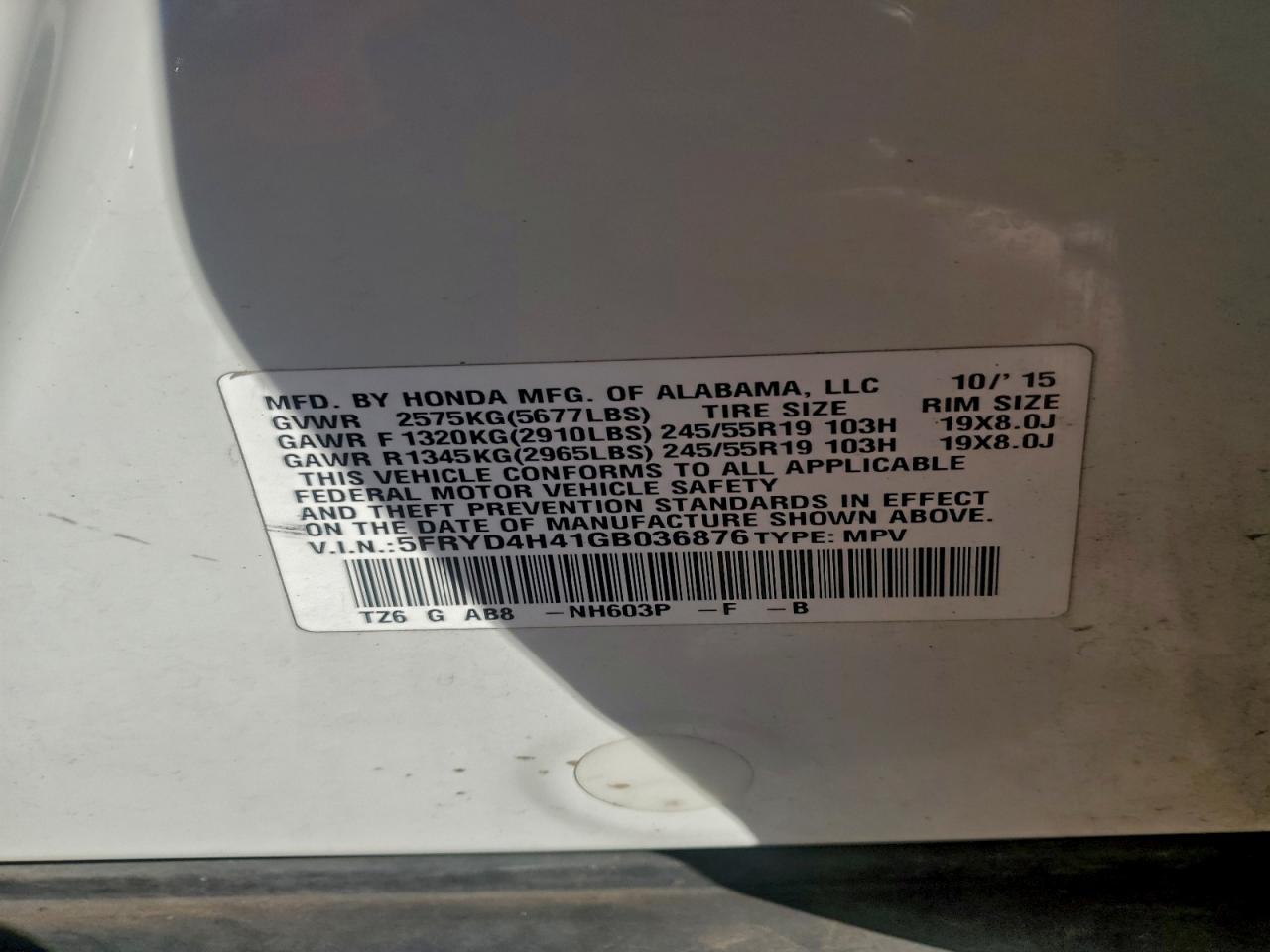 2016 Acura Mdx Technology VIN: 5FRYD4H41GB036876 Lot: 94363725