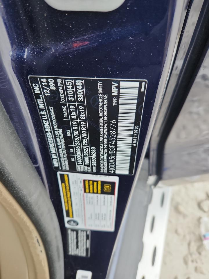 2015 Mercedes-Benz Ml 350 4Matic VIN: 4JGDA5HB3FA528776 Lot: 92220585