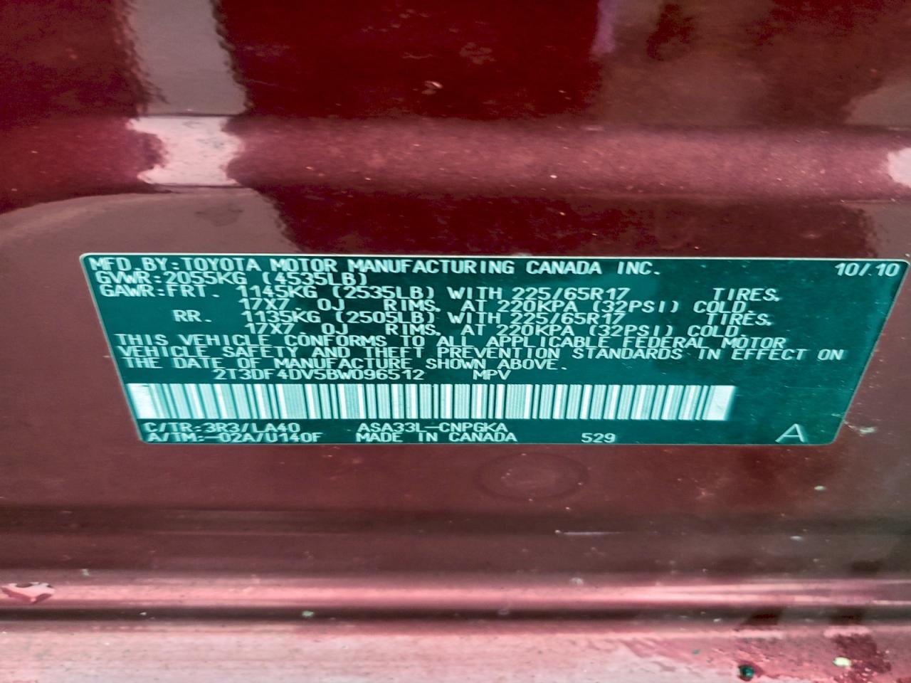 2011 Toyota Rav4 Limited VIN: 2T3DF4DV5BW096512 Lot: 93394305