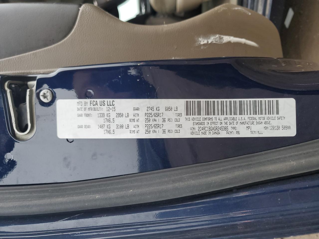 2016 Chrysler Town & Country Touring VIN: 2C4RC1BGXGR245385 Lot: 92758715