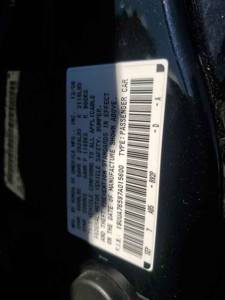 2007 Acura Tl Type S VIN: 19UUA76597A015600 Lot: 92060595