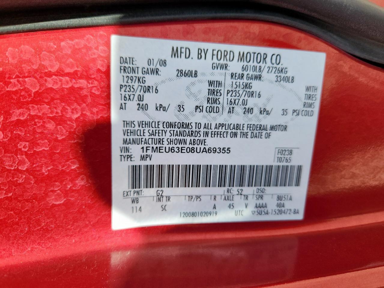 2008 Ford Explorer Xlt VIN: 1FMEU63E08UA69355 Lot: 91585655