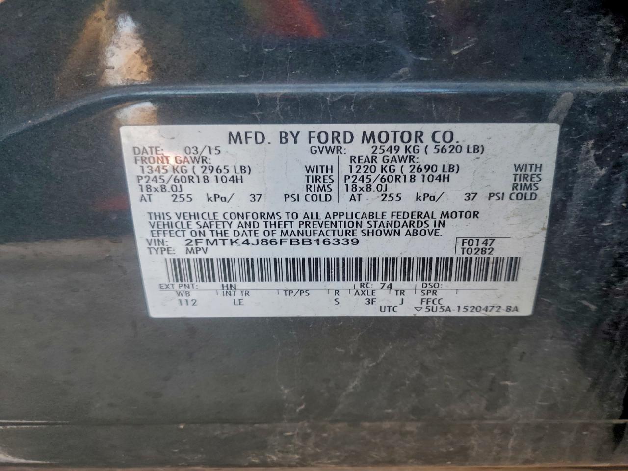 2015 Ford Edge Sel VIN: 2FMTK4J86FBB16339 Lot: 94263045