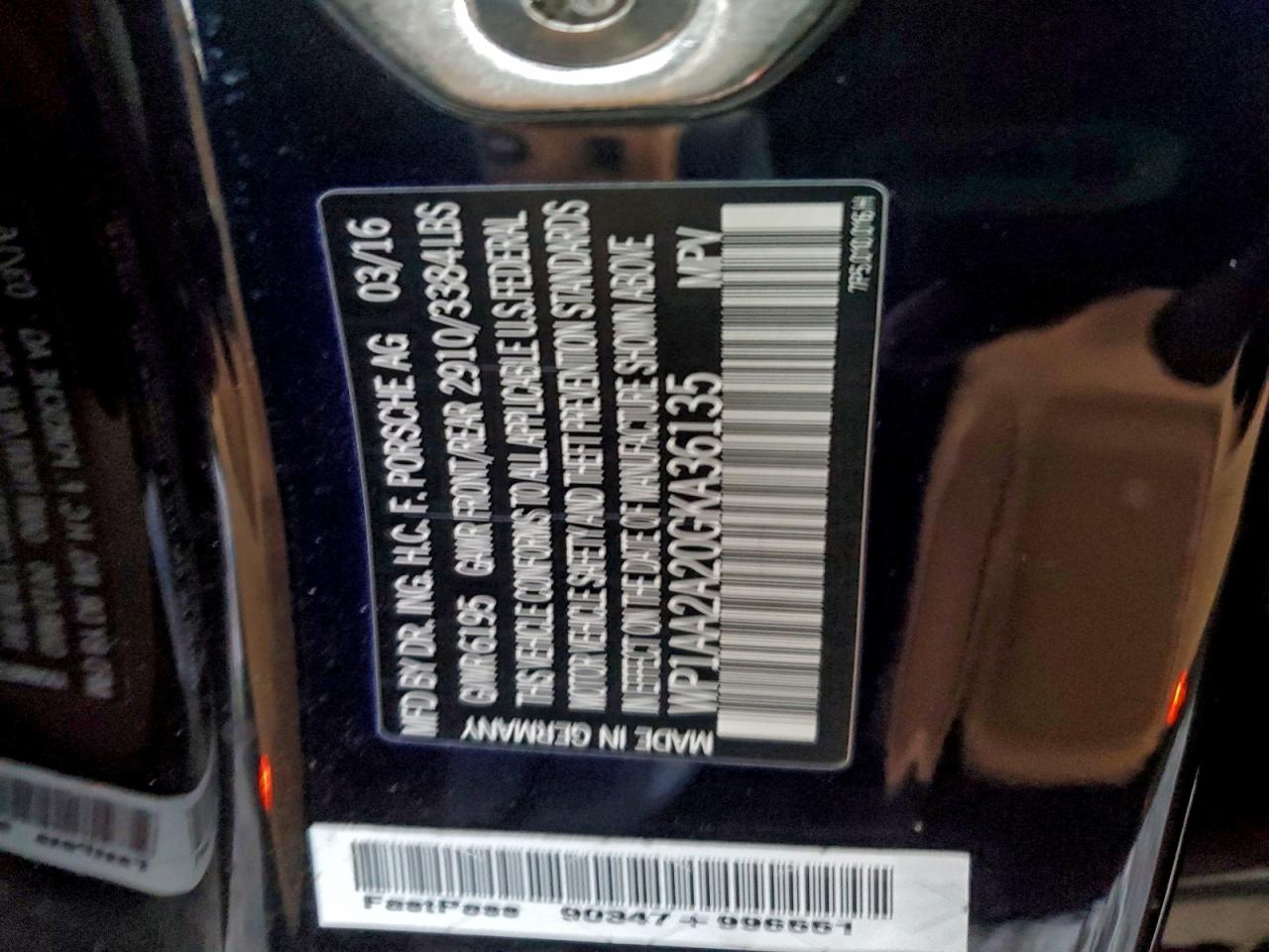 2016 Porsche Cayenne VIN: WP1AA2A20GKA36135 Lot: 94566165