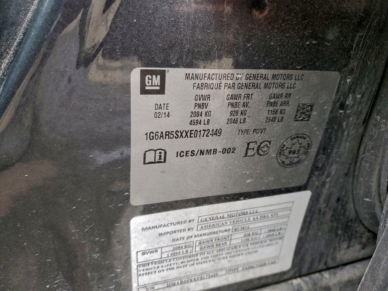 2014 Cadillac Cts Luxury Collection VIN: 1G6AR5SXXE0172449 Lot: 94566175