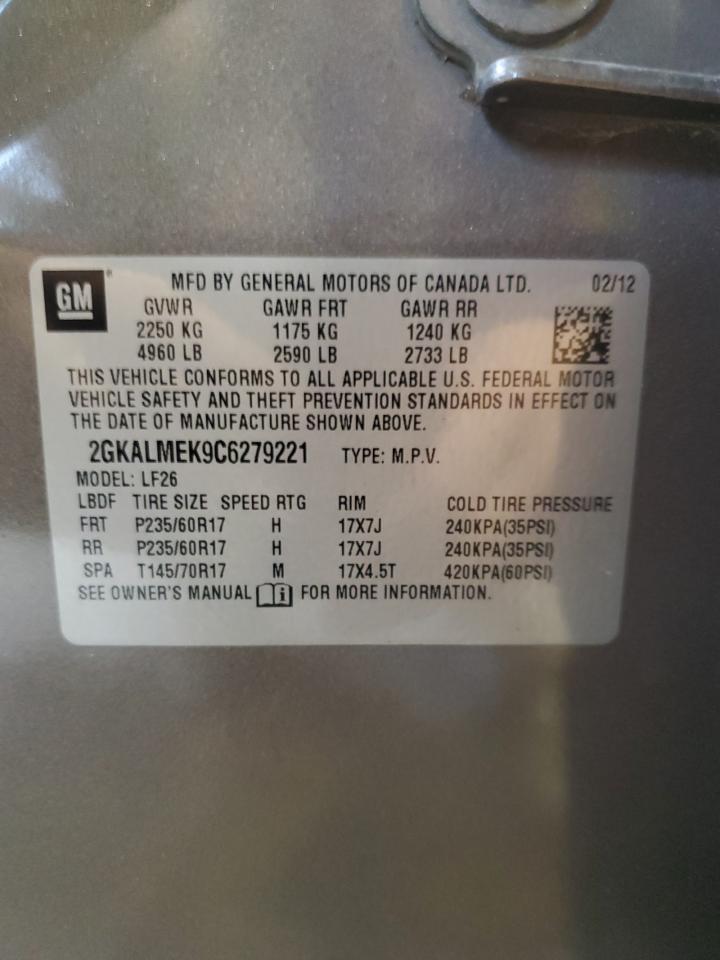 2012 GMC Terrain Sle VIN: 2GKALMEK9C6279221 Lot: 93026245