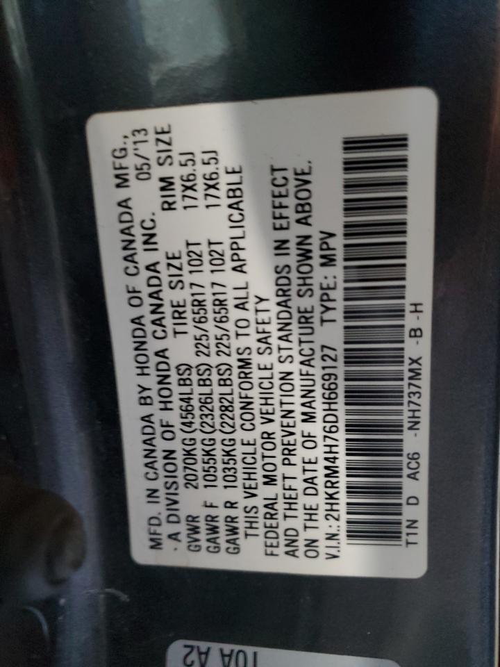 2013 Honda Cr-V Exl VIN: 2HKRM4H76DH669127 Lot: 92218805