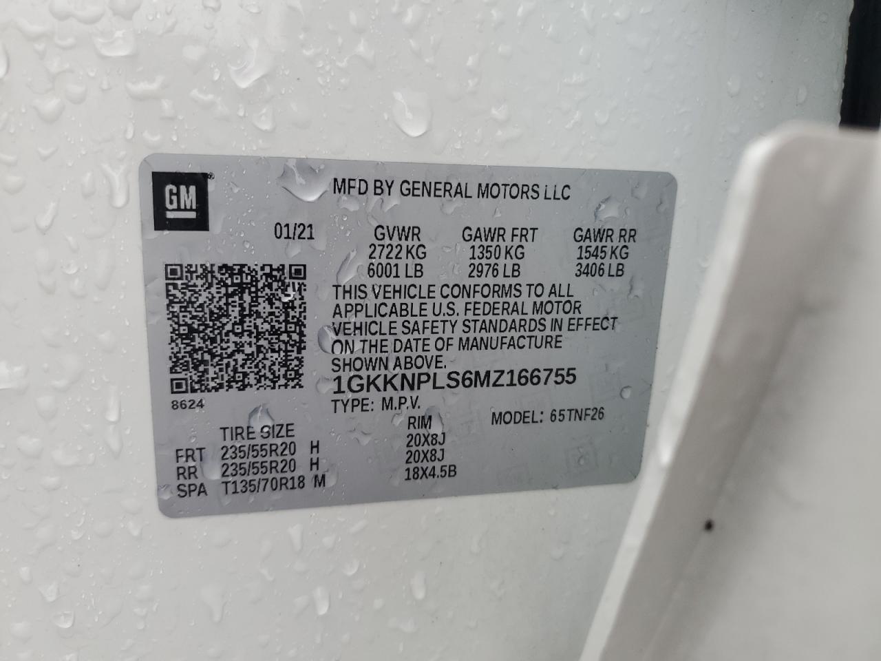 2021 GMC Acadia Denali VIN: 1GKKNPLS6MZ166755 Lot: 93684645
