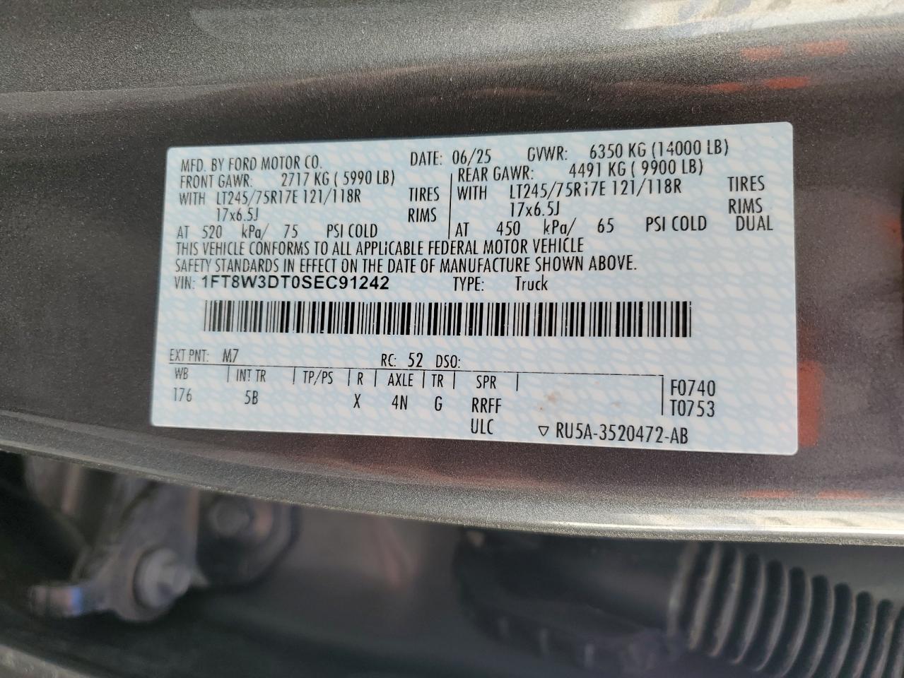 2025 Ford F350 Super Duty VIN: 1FT8W3DT0SEC91242 Lot: 92437545