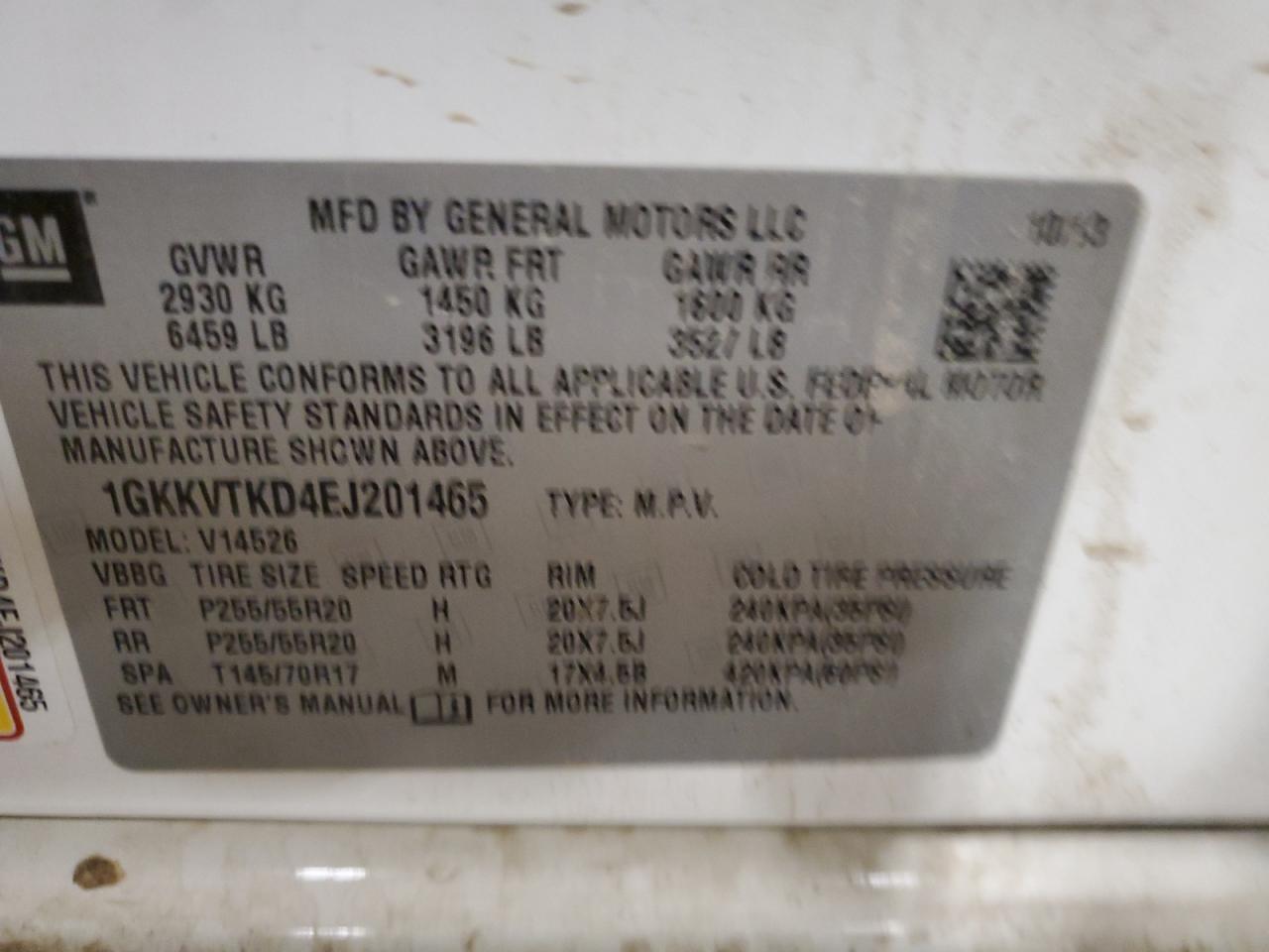 2014 GMC Acadia Denali VIN: 1GKKVTKD4EJ201465 Lot: 93394625