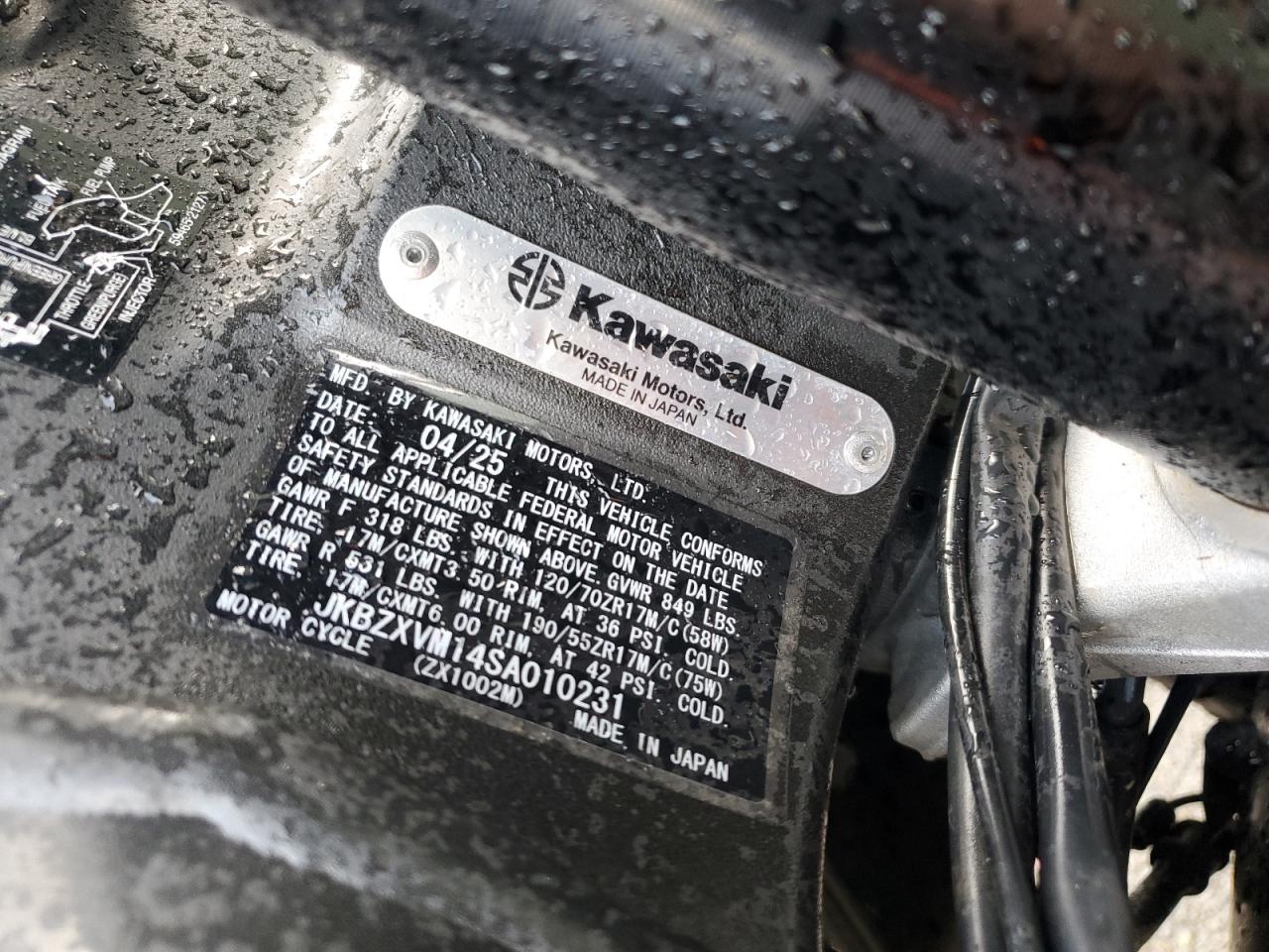 2025 Kawasaki Zx1002 M VIN: JKBZXVM14SA010231 Lot: 91847845