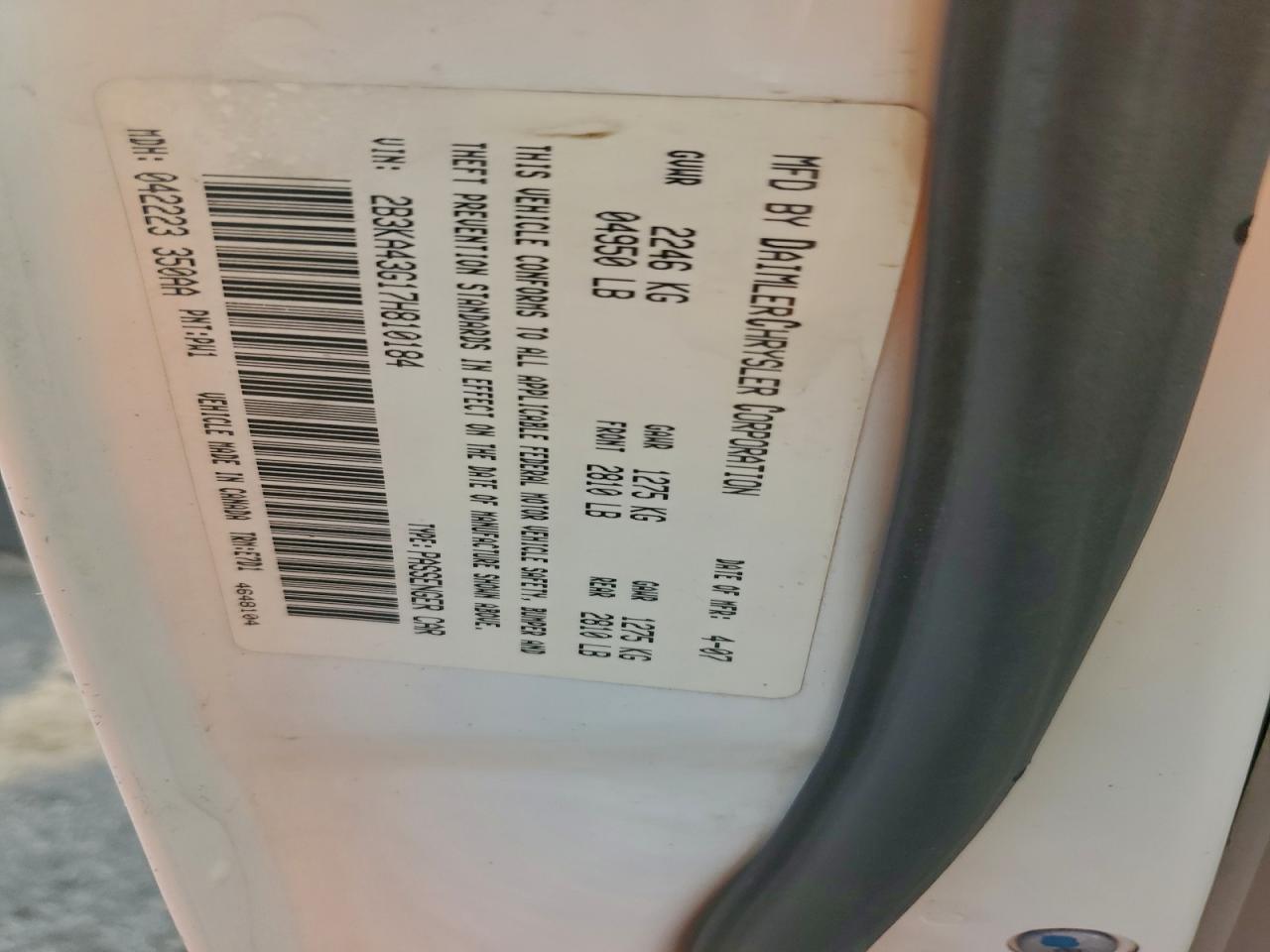 2007 Dodge Charger Se VIN: 2B3KA43G17H810184 Lot: 94229725