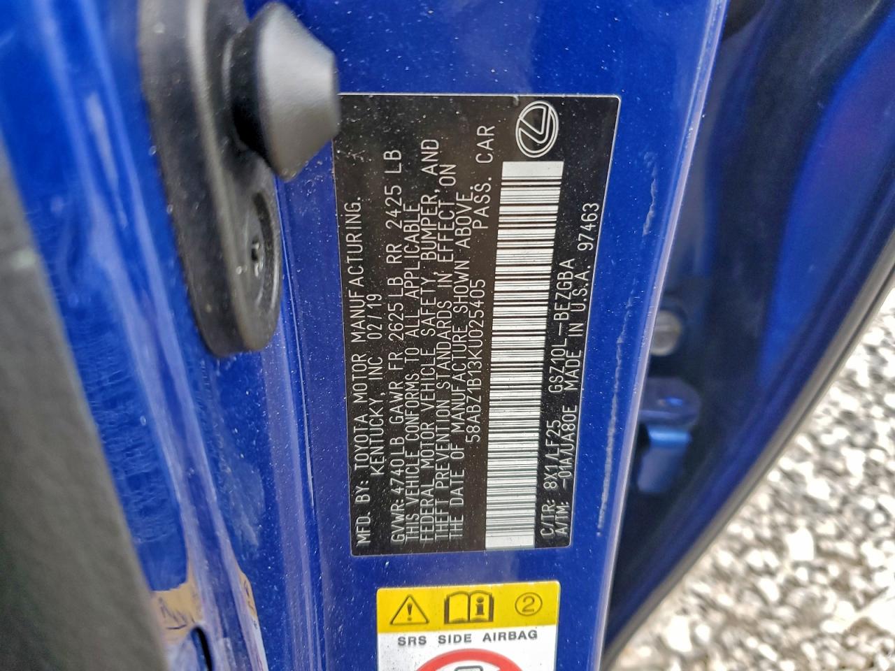 2019 Lexus Es 350 VIN: 58ABZ1B13KU025405 Lot: 93341545