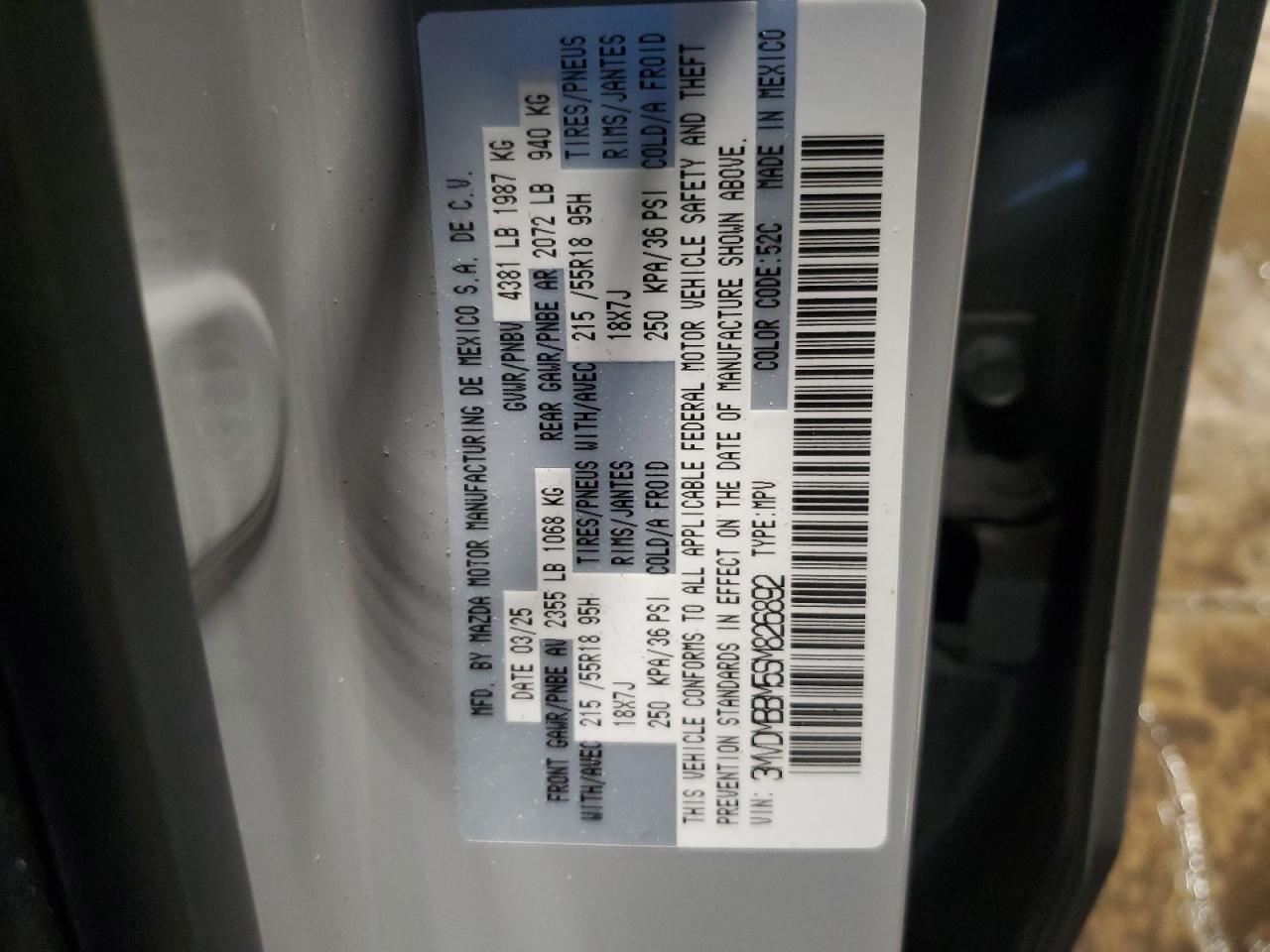 2025 Mazda Cx-30 Select VIN: 3MVDMBBM5SM826892 Lot: 92802165