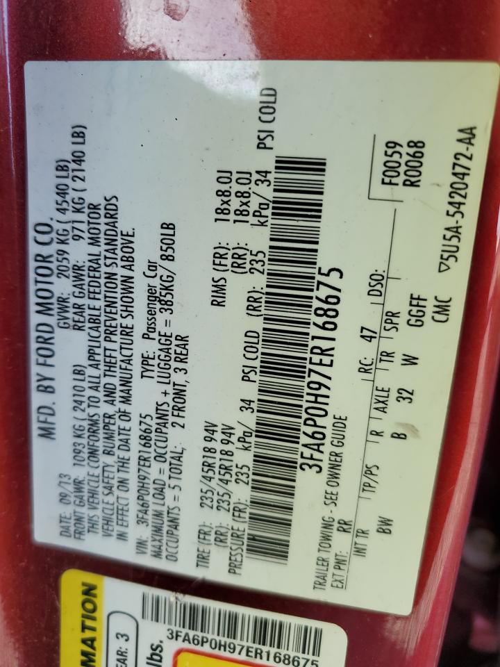 2014 Ford Fusion Se VIN: 3FA6P0H97ER168675 Lot: 92097355