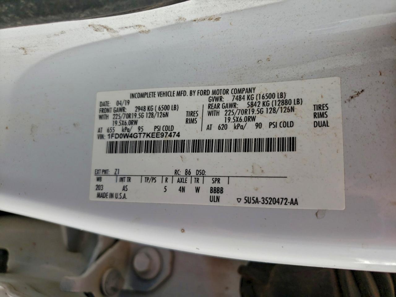 2019 Ford F450 Super Duty VIN: 1FD0W4GT7KEE97474 Lot: 94087545