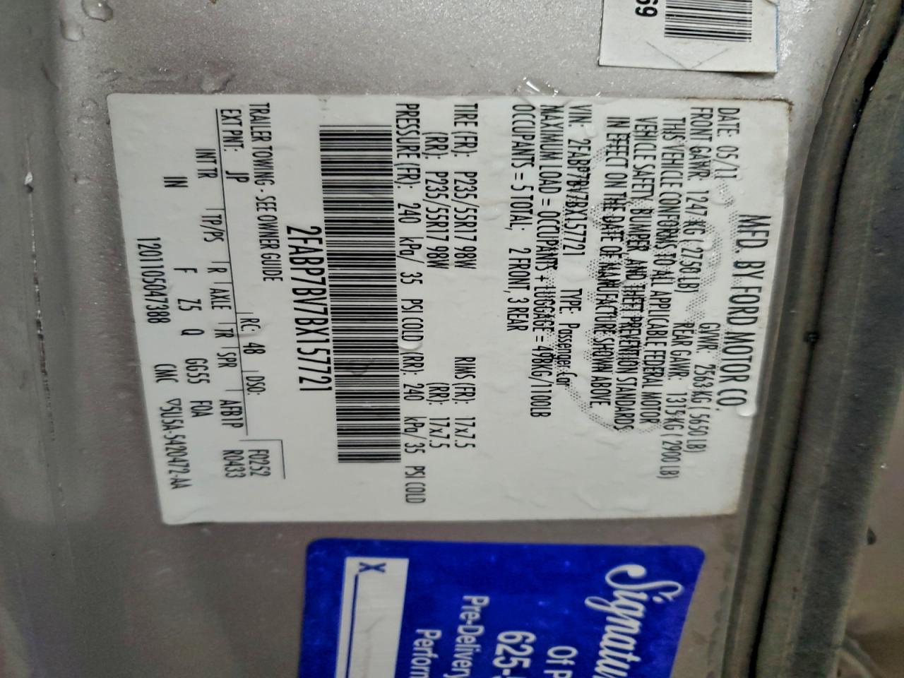 2011 Ford Crown Victoria Police Interceptor VIN: 2FABP7BV7BX157721 Lot: 93109805