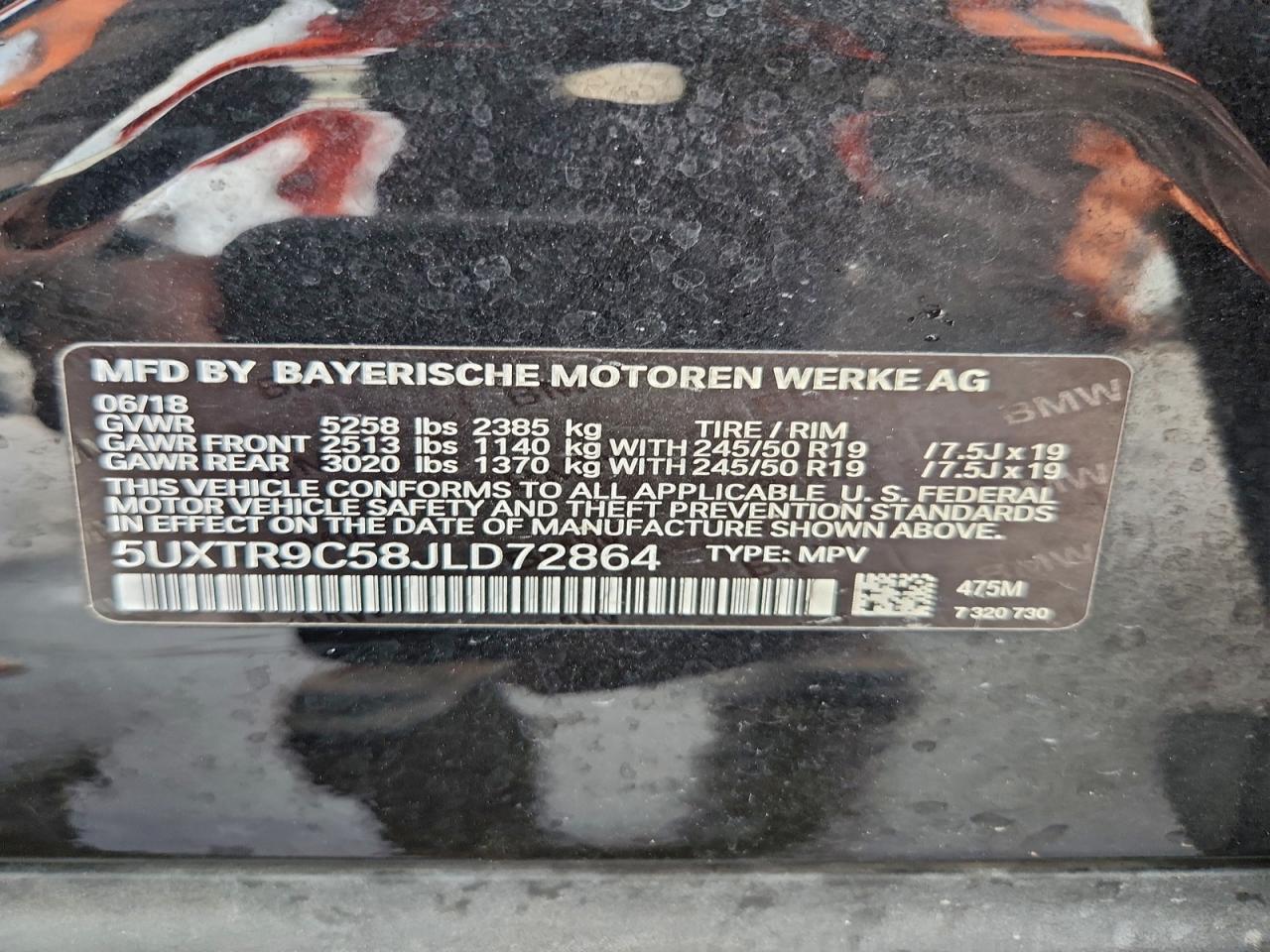 2018 BMW X3 xDrive30I VIN: 5UXTR9C58JLD72864 Lot: 94072785