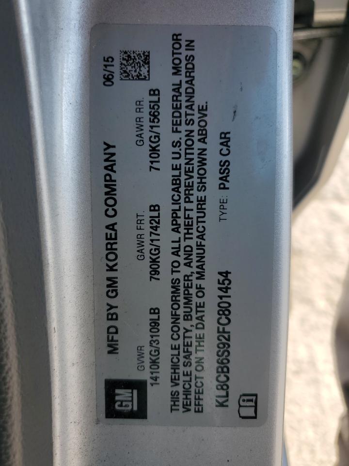 2015 Chevrolet Spark Ls VIN: KL8CB6S92FC801454 Lot: 91289335