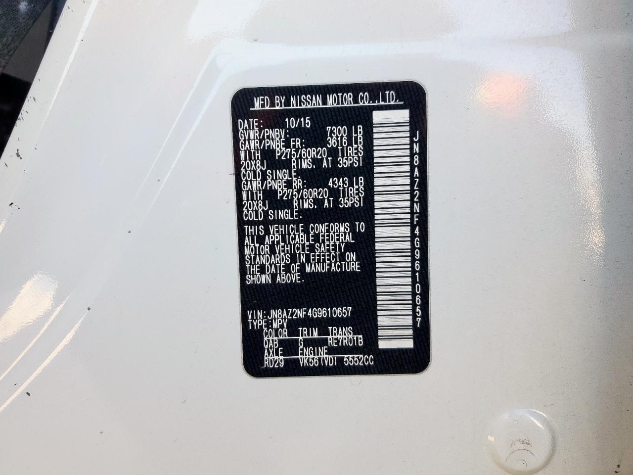 2016 Infiniti Qx80 VIN: JN8AZ2NF4G9610657 Lot: 91272225