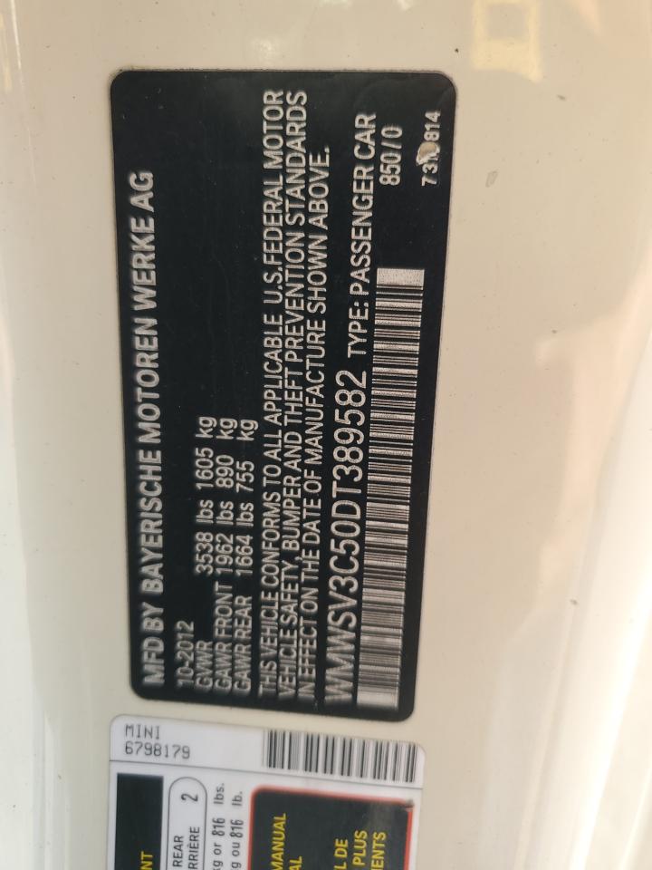 2013 Mini Cooper S VIN: WMWSV3C50DT389582 Lot: 92094595