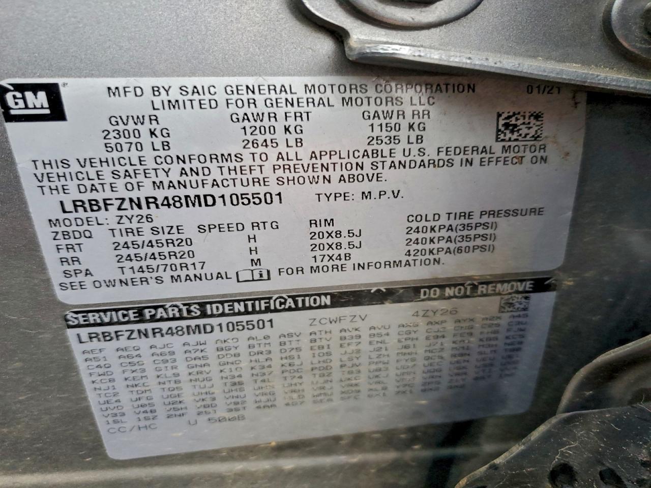 2021 Buick Envision Essence VIN: LRBFZNR48MD105501 Lot: 94233315