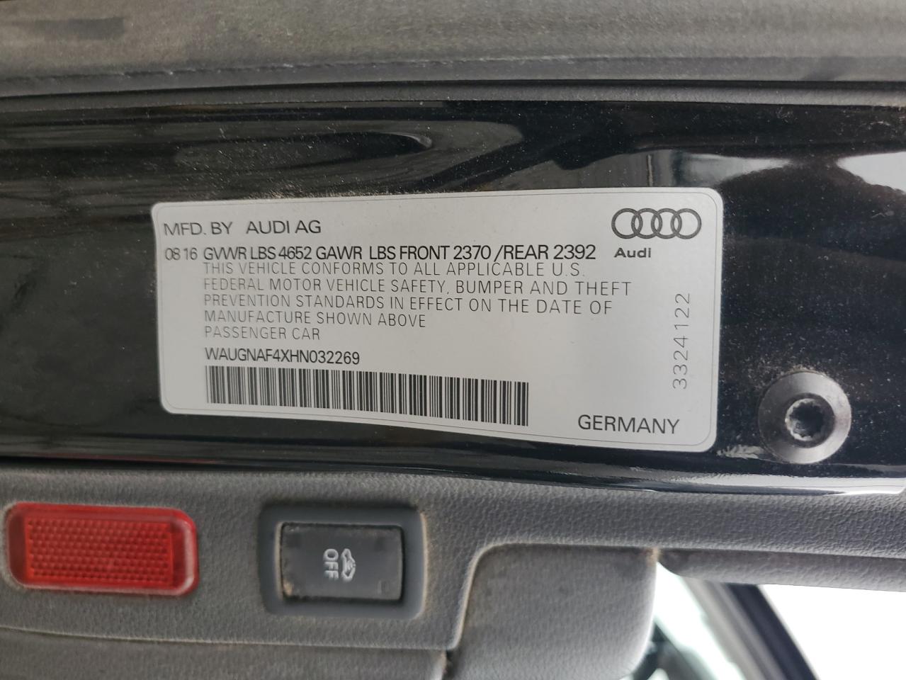 2017 Audi A4 Premium VIN: WAUGNAF4XHN032269 Lot: 91373855