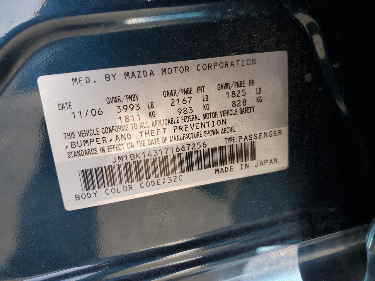 2007 Mazda 3 Hatchback VIN: JM1BK143171667256 Lot: 90744485