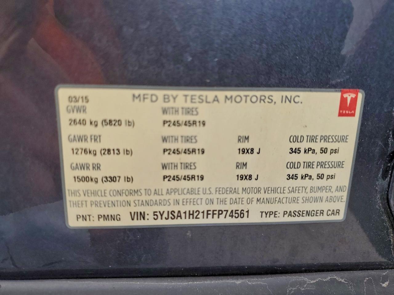 2015 Tesla Model S 85D VIN: 5YJSA1H21FFP74561 Lot: 94565865