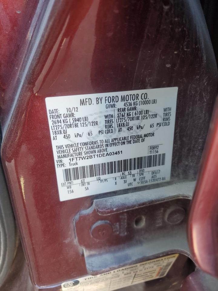 2013 Ford F250 Super Duty VIN: 1FT7W2BT1DEA03451 Lot: 91734525