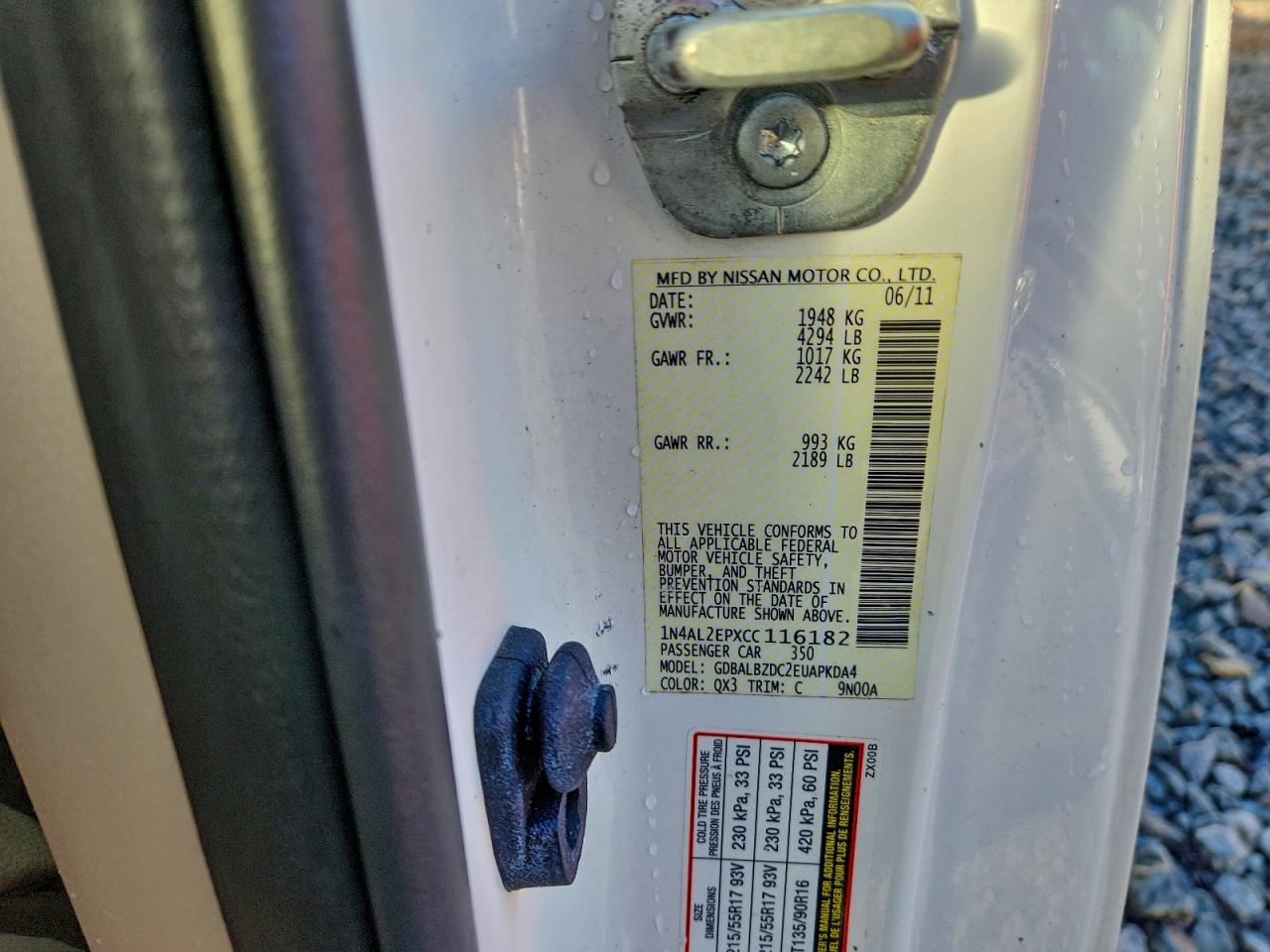 2012 Nissan Altima S VIN: 1N4AL2EPXCC116182 Lot: 90579675