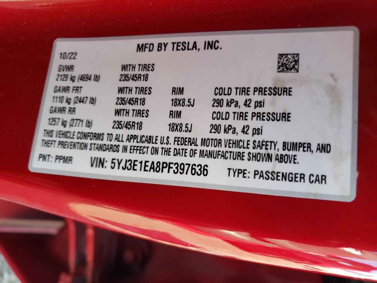 2023 Tesla Model 3 VIN: 5YJ3E1EA8PF397636 Lot: 92876305