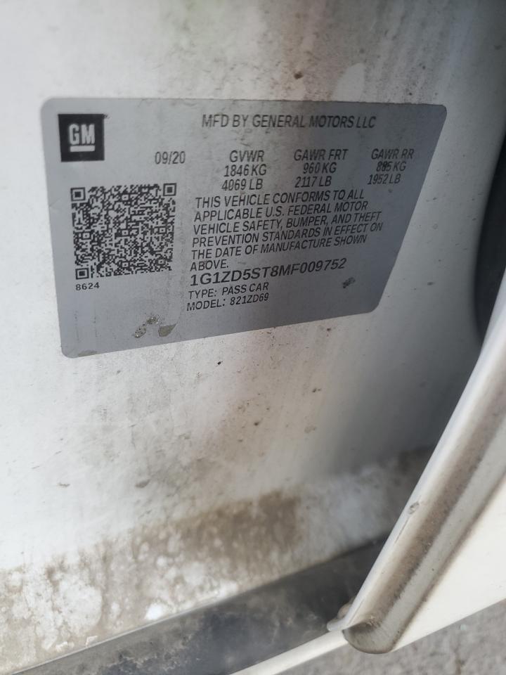 2021 Chevrolet Malibu Lt VIN: 1G1ZD5ST8MF009752 Lot: 93734915