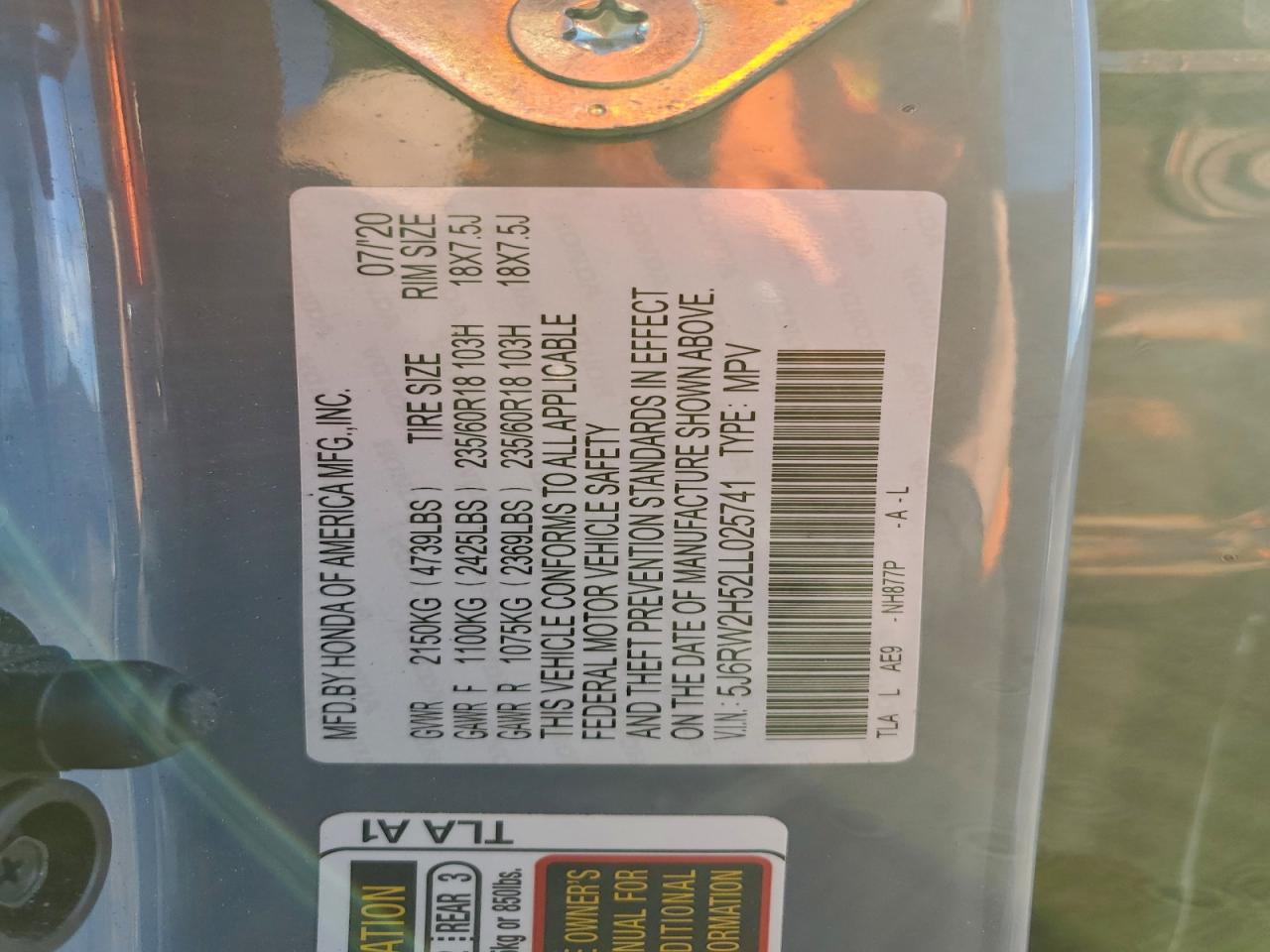 2020 Honda Cr-V Ex VIN: 5J6RW2H52LL025741 Lot: 94281195