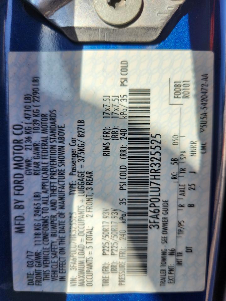 2017 Ford Fusion Se Hybrid VIN: 3FA6P0LU7HR325525 Lot: 93477035