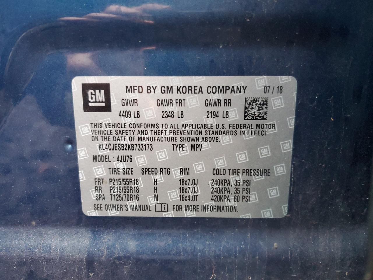 2019 Buick Encore Preferred VIN: KL4CJESB2KB733173 Lot: 91221945