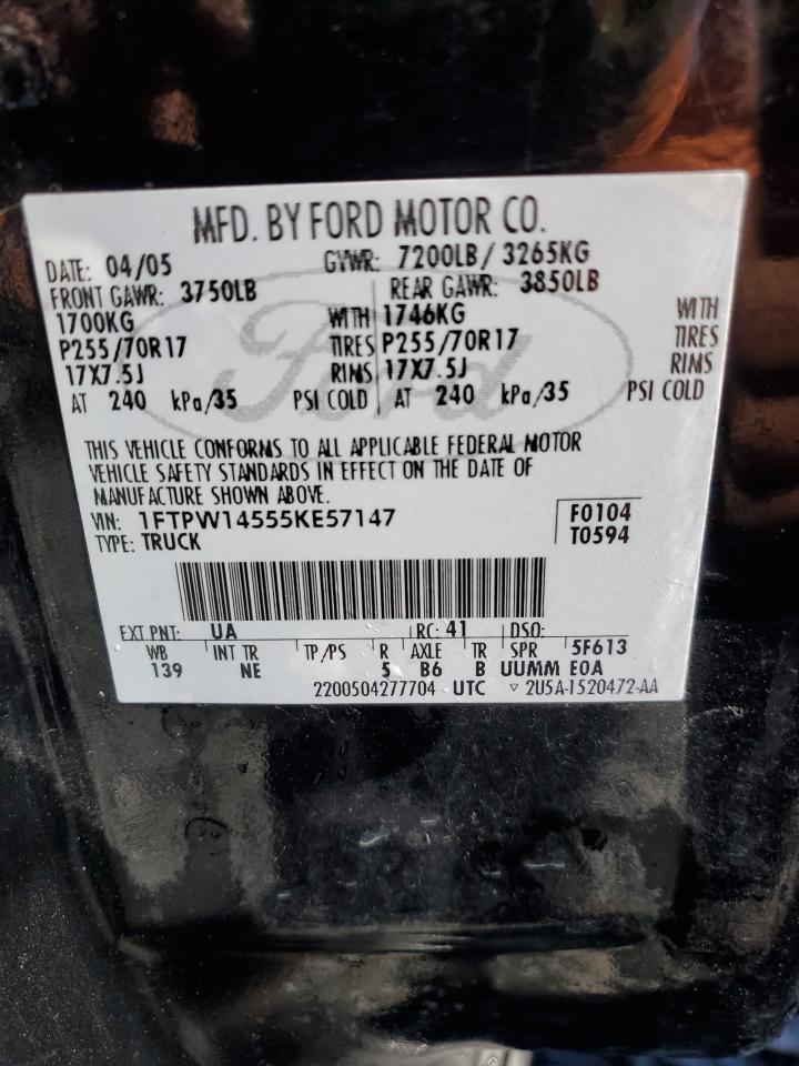 2007 Ford F150 Supercrew VIN: 1FTPW14555KE57147 Lot: 91389415