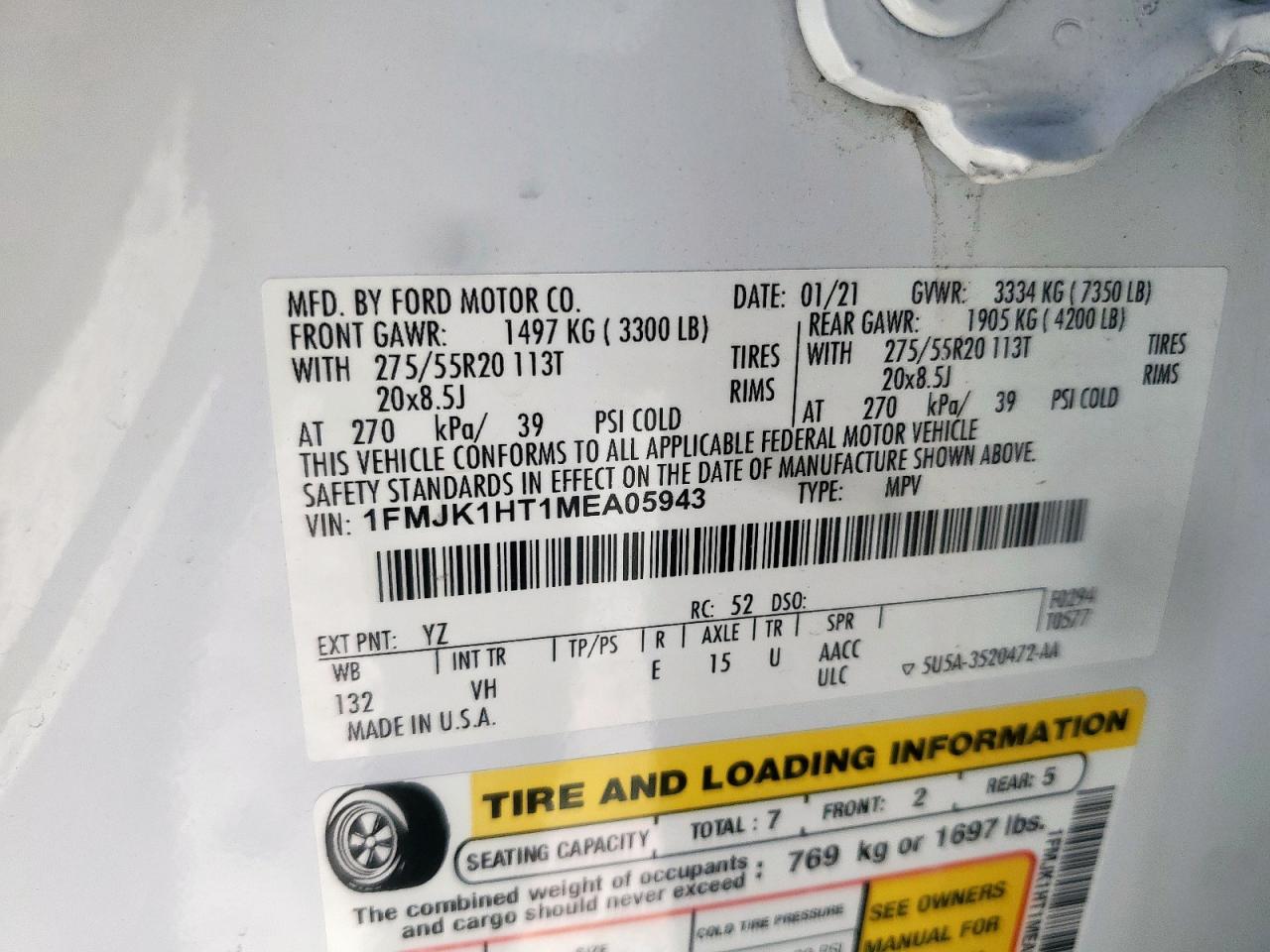 2021 Ford Expedition Max Xlt VIN: 1FMJK1HT1MEA05943 Lot: 92321645