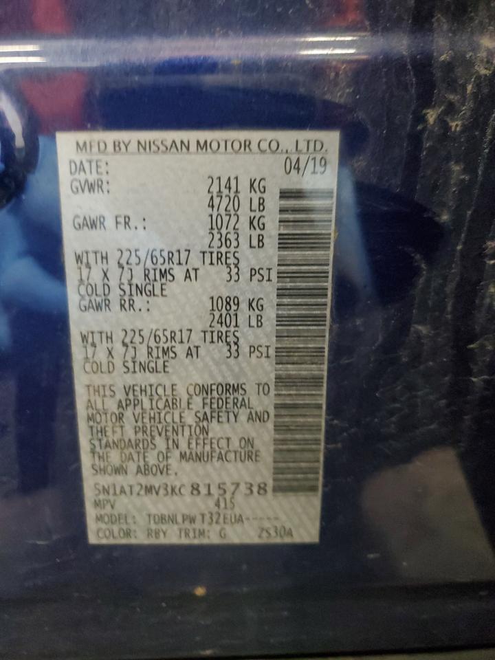 2019 Nissan Rogue S VIN: 5N1AT2MV3KC815738 Lot: 91589325