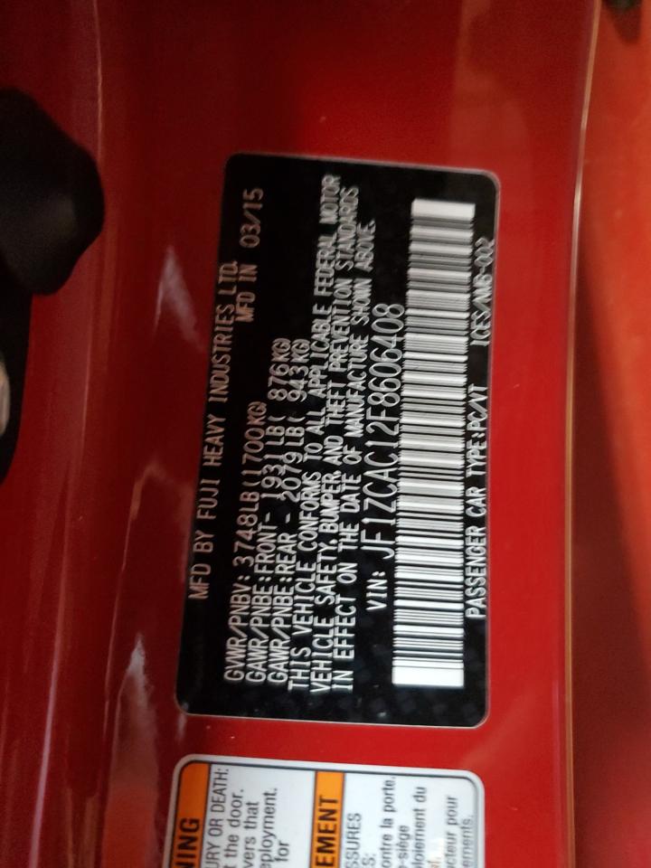 2015 Subaru Brz 2.0 Limited VIN: JF1ZCAC12F8606408 Lot: 93419225