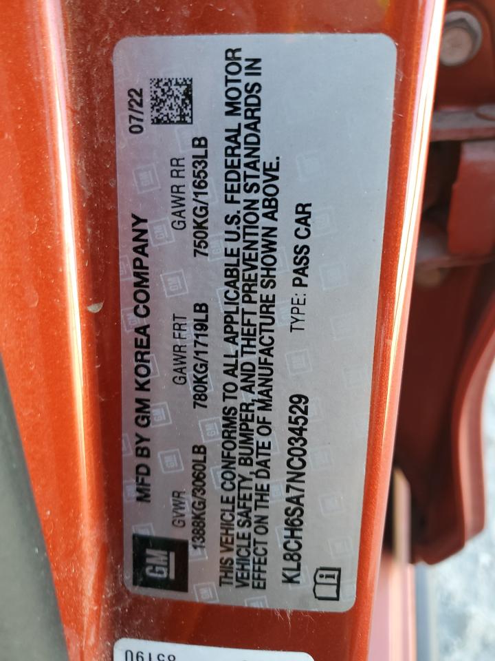 2022 Chevrolet Spark Activ VIN: KL8CH6SA7NC034529 Lot: 91008115