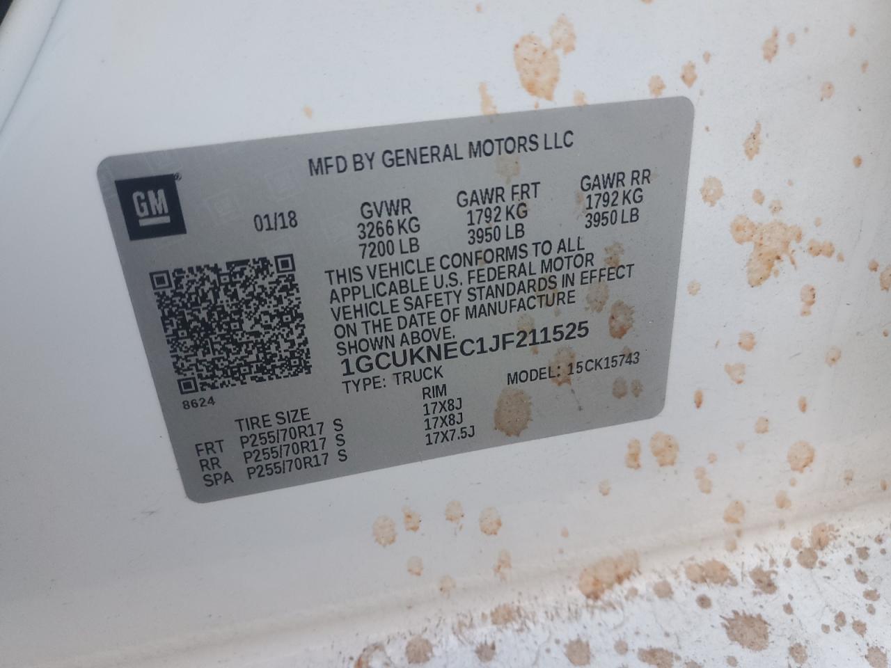 2018 Chevrolet Silverado K1500 VIN: 1GCUKNEC1JF211525 Lot: 93768675