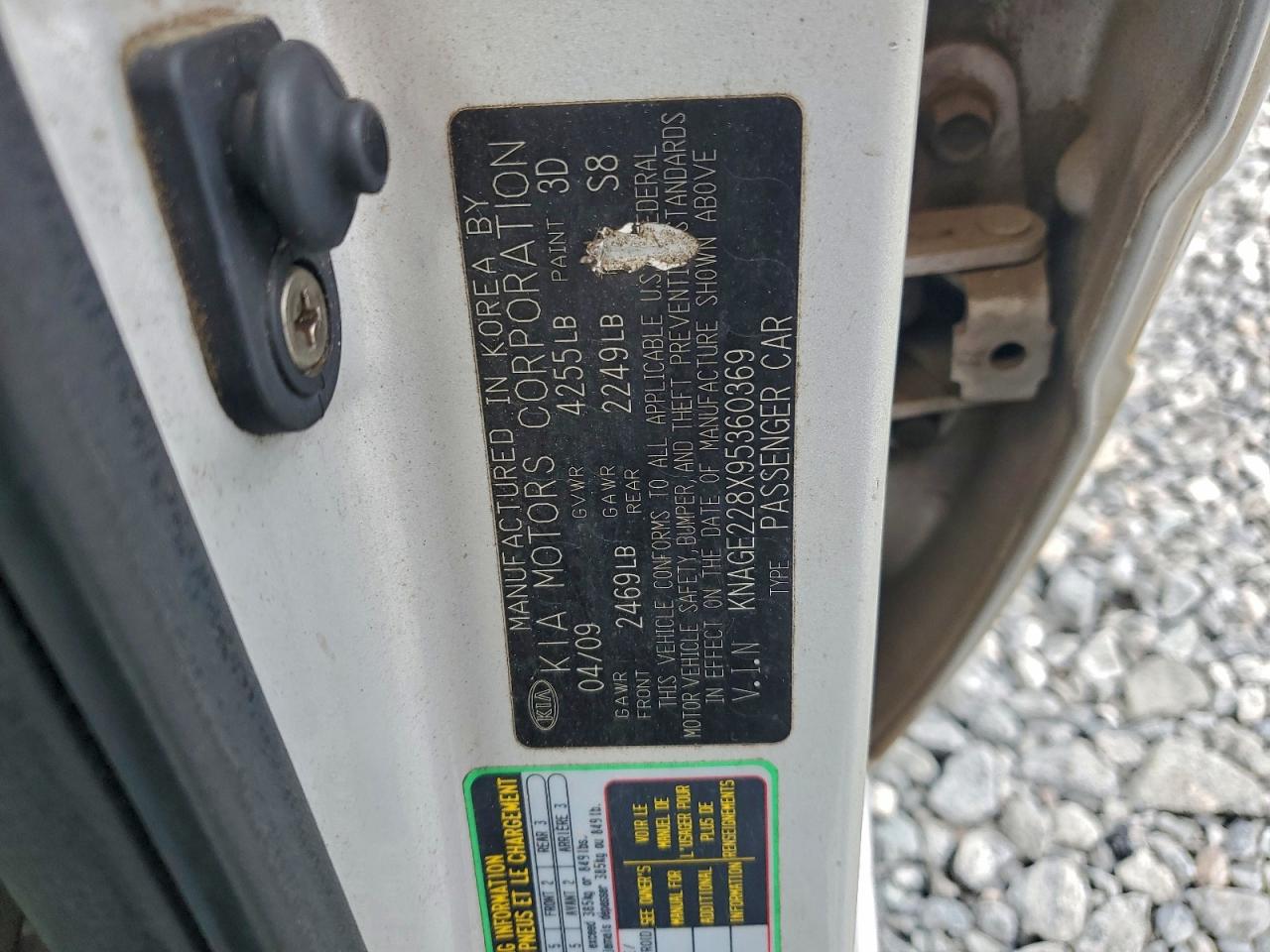 2009 Kia Optima Lx VIN: KNAGE228X95360369 Lot: 94148235