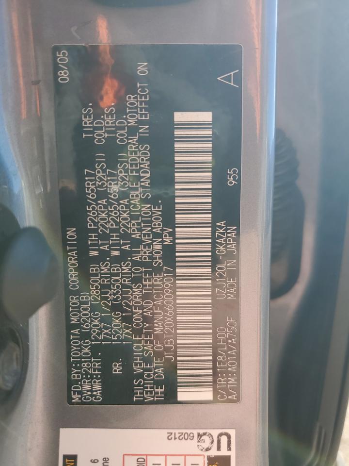 2006 Lexus Gx 470 VIN: JTJBT20X660099017 Lot: 93494455