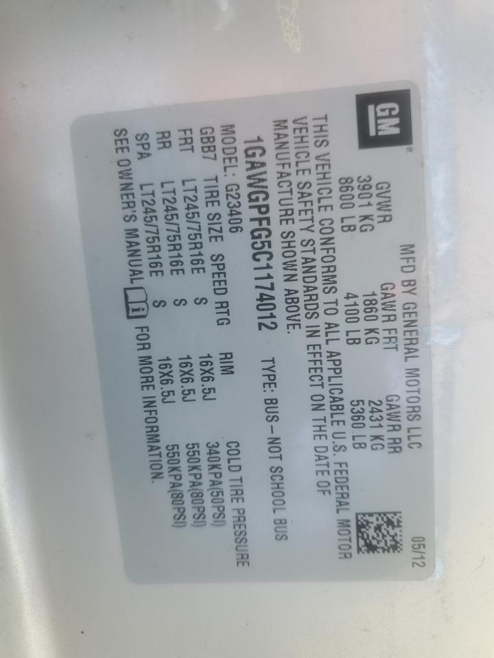 2012 Chevrolet Express G2500 Ls VIN: 1GAWGPFG5C1174012 Lot: 92134135