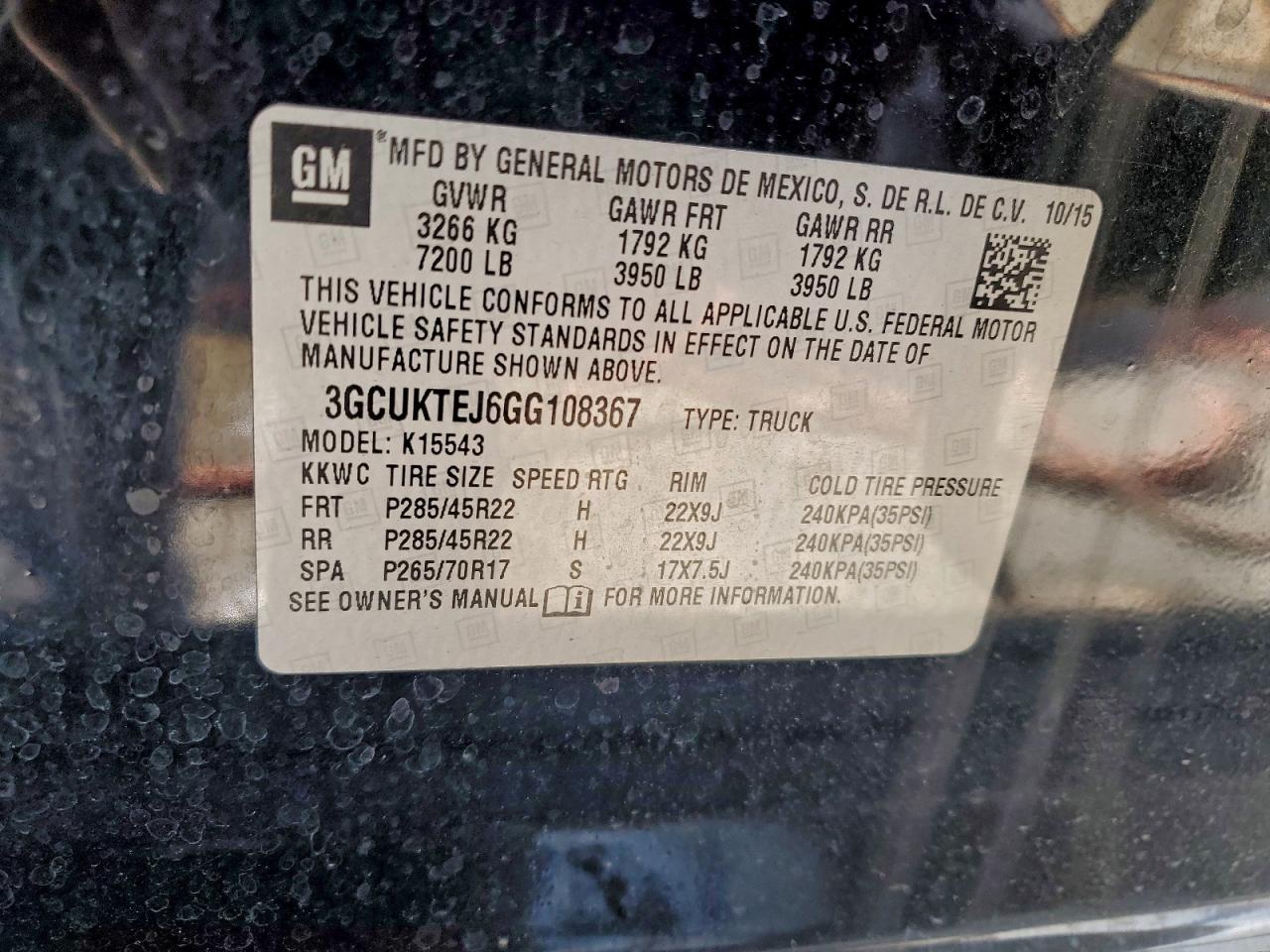 2016 Chevrolet Silverado K1500 High Country VIN: 3GCUKTEJ6GG108367 Lot: 94637545